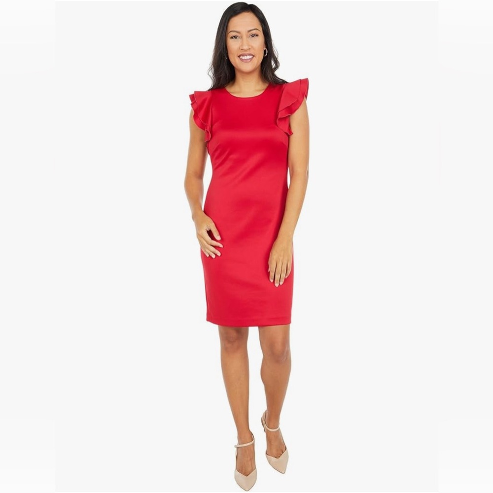 Tommy Hilfiger Women's Scuba Flutter Sleeve Sheath Dress Size 10 NWT